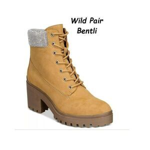 Wild Pair Bentli Nubuck Embellished Combat & Lace-Up Boots, NIB
